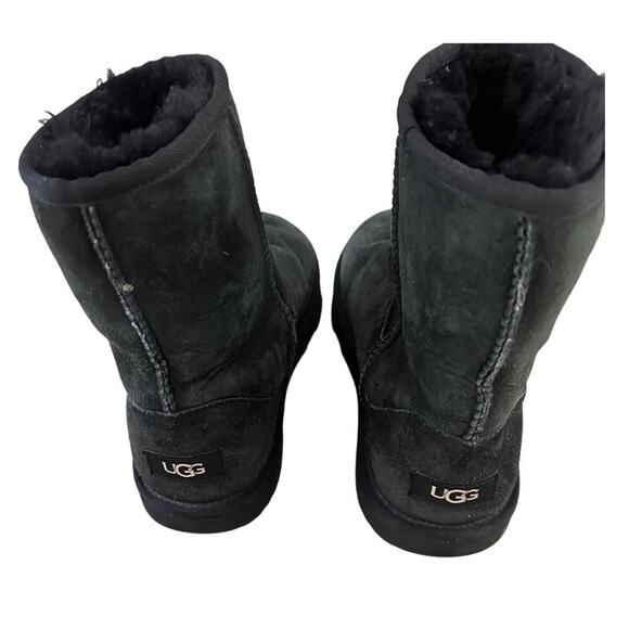 Women Black Ugg Mini Fur Boots Size 6 - Picture 2 of 5